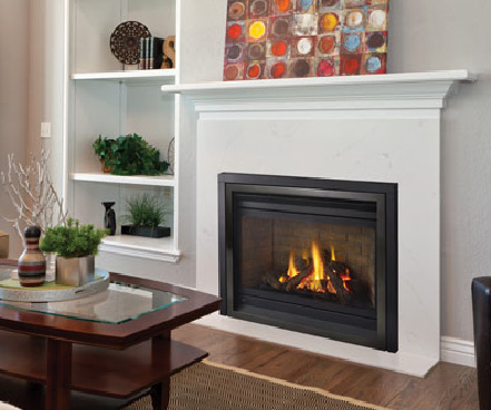 regency P36 gas fireplace with white surround